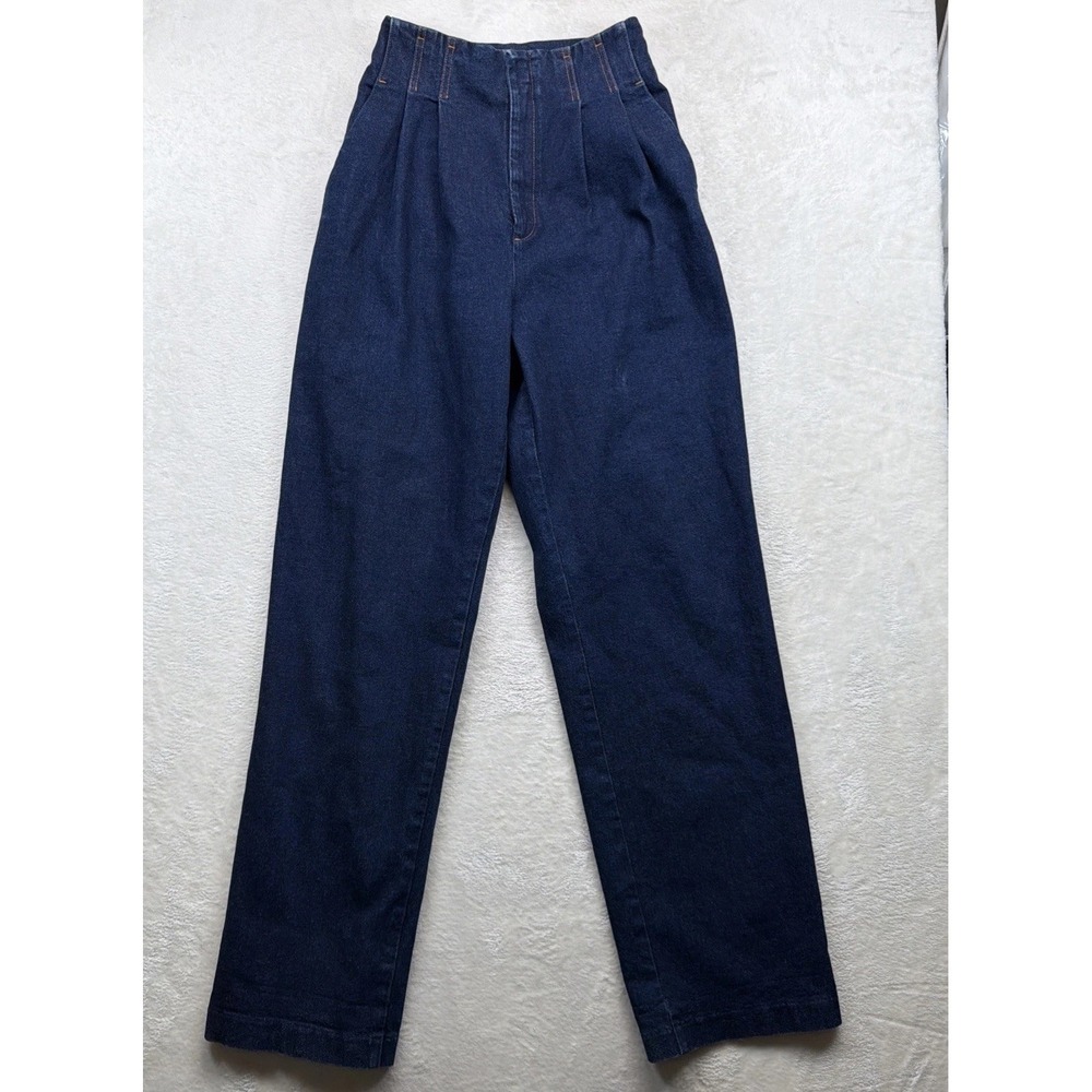 GRLFRND Bailey Jeans Womens High Rise Pleated Wide Leg Rinse Dark Denim